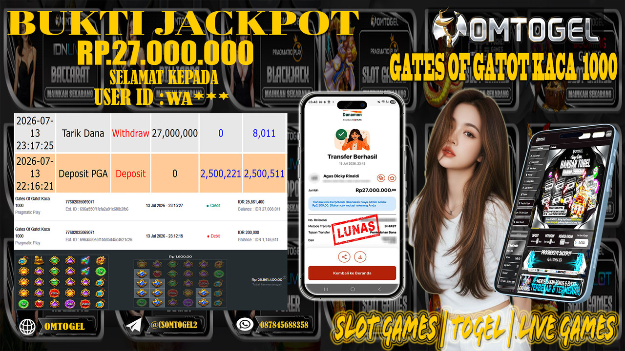 OMTOGEL JACKPOT PRAGMATICPLAY GATES OF GATOT KACA 1000 Rp.27,000,000,- DIBAYAR LUNAS