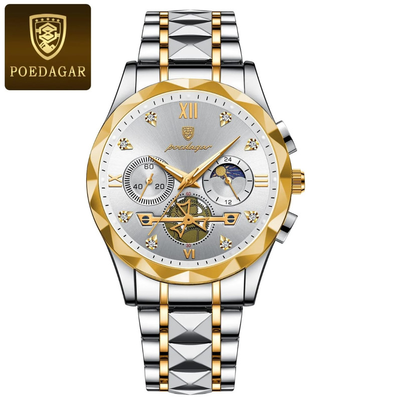 POEDAGAR 996 Luxury Man Luminous Chronograph Watch for Men Stainless Steel Mens Quartz Watches