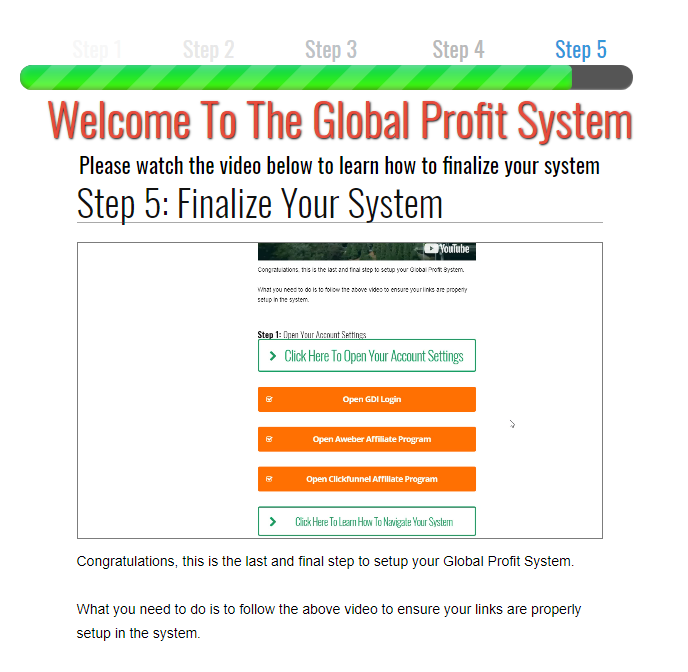 Global Profit System Review: step 5 - Finalizing the system set up