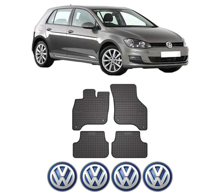 Set covorase presuri Volkswagen GOLF VII (5G1, BQ1, BE1, BE2) din 2012-2021, auto, din cauciuc thermoplastic, 4 Stickere auto cu Volkswagen