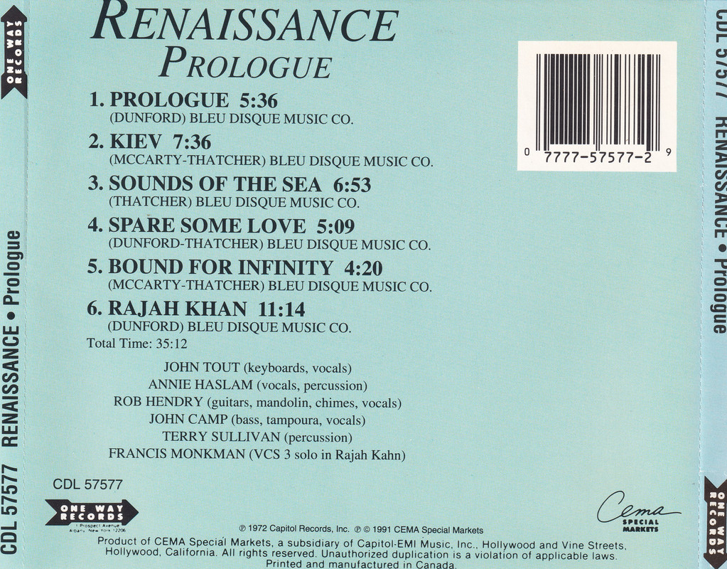 Renaissance Prologue symphonic prog rock 1972