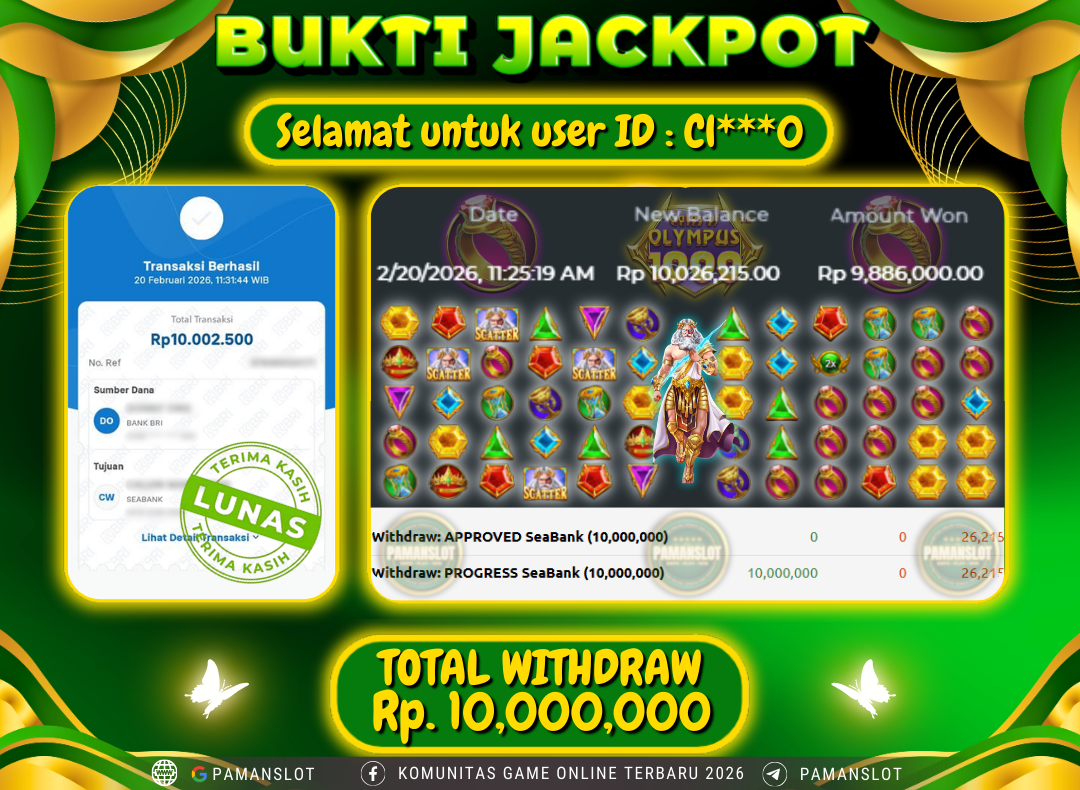 PAMANSLOT JACKPOT Game PP - Gates Of Olympus 1000 Rp.10,000,000- LUNAS