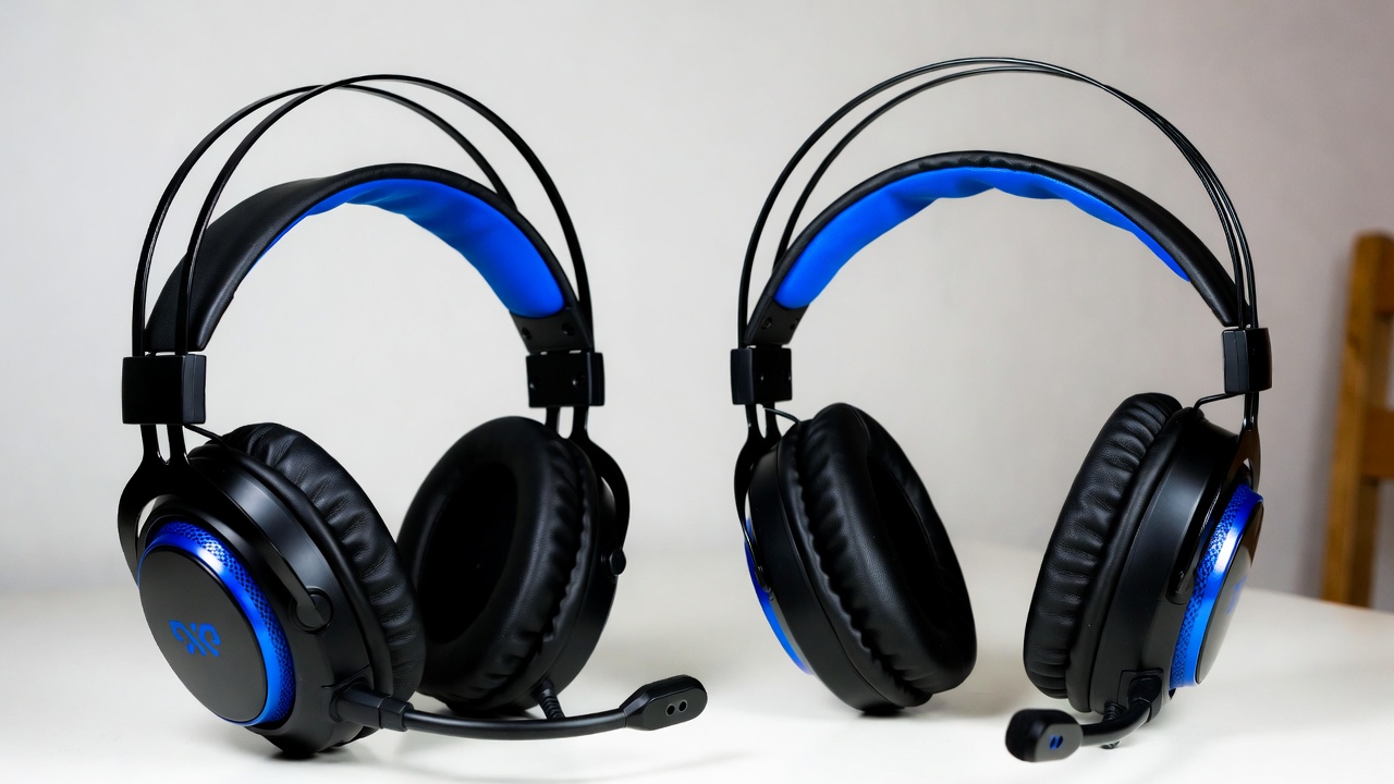 Close-up comparison of budget gaming headset microphone designs including boom mic and flip-to-mute styles