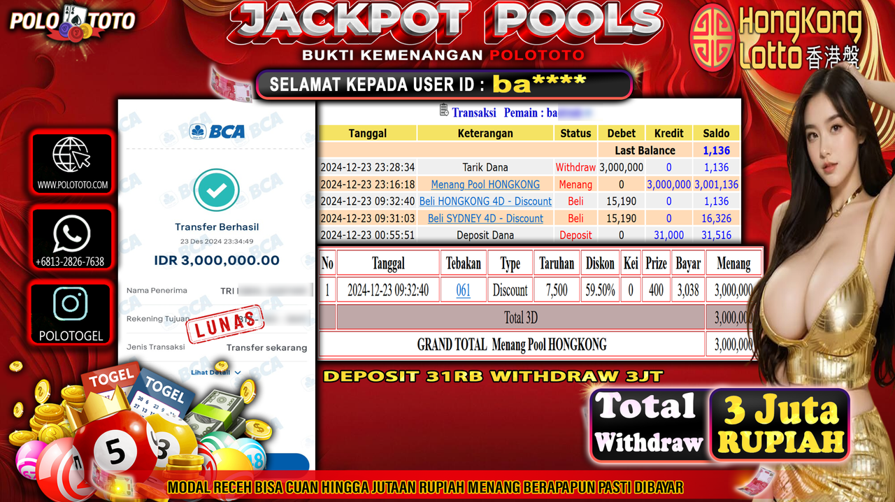 POLOTOTO JACKPOT TOGEL PASARAN HONGKONG Rp.3,000.000,-