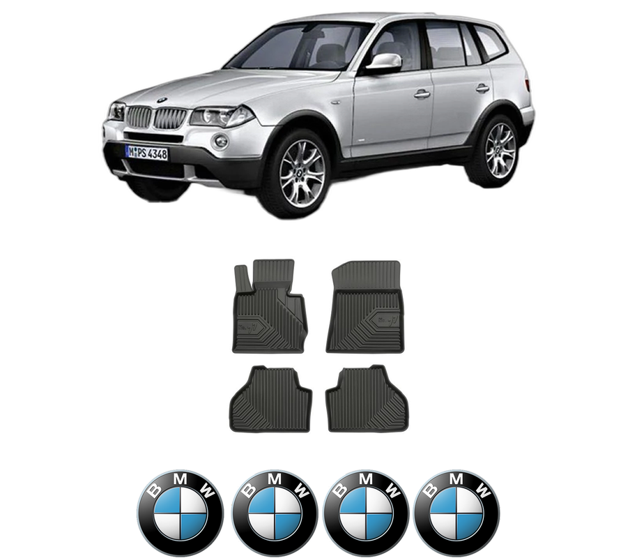 Set covorase presuri BMW Seria X3 (E83) din 2003-2011, auto, din cauciuc thermoplastic, 4 Stickere auto cu BMW Seria