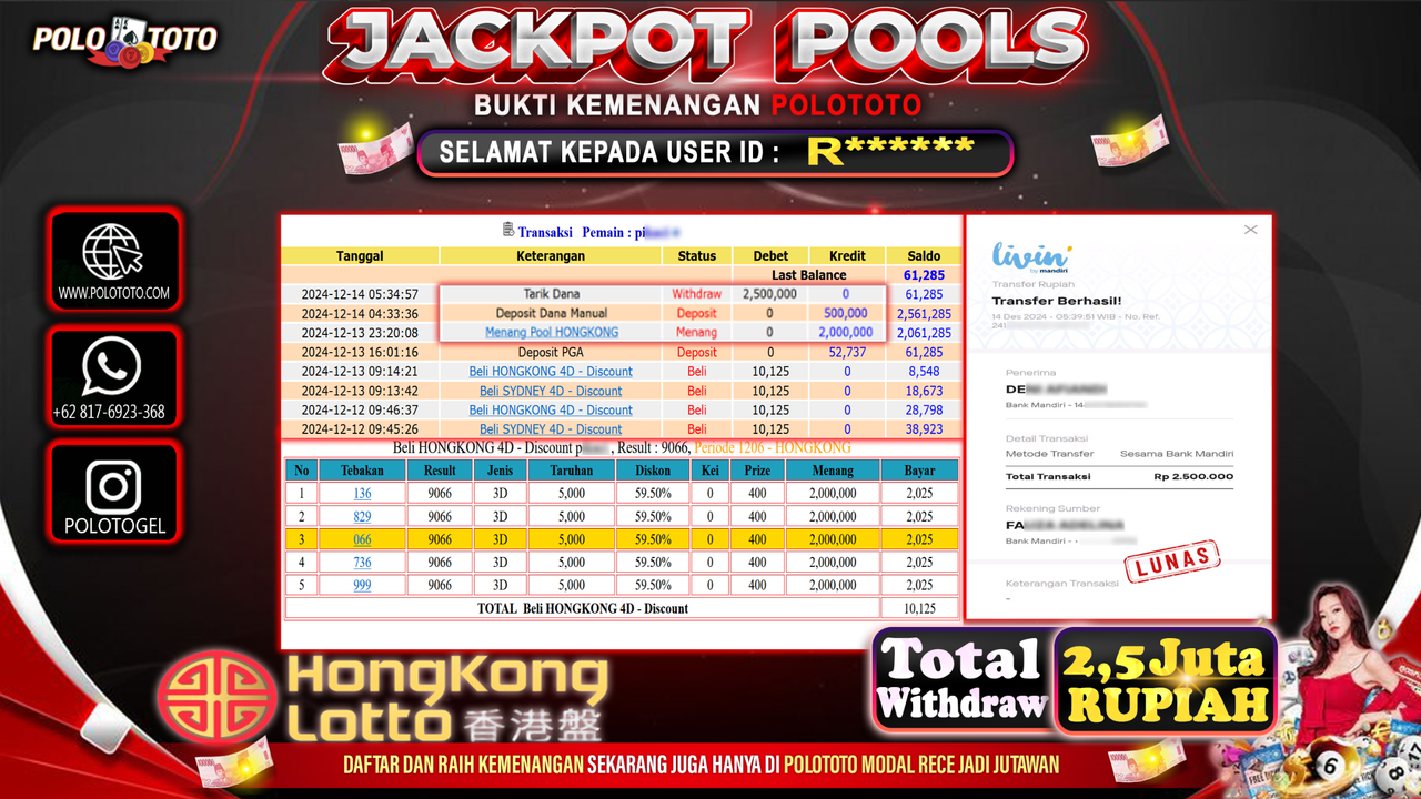 POLOTOTO JACKPOT TOGEL PASARAN HONGKONG Rp.2,500.000,-