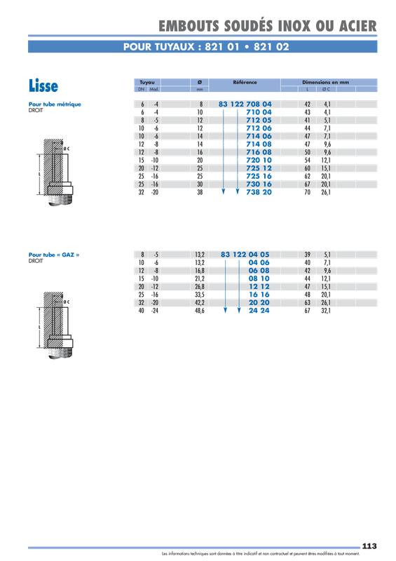 Embouts soudés inox Transflex