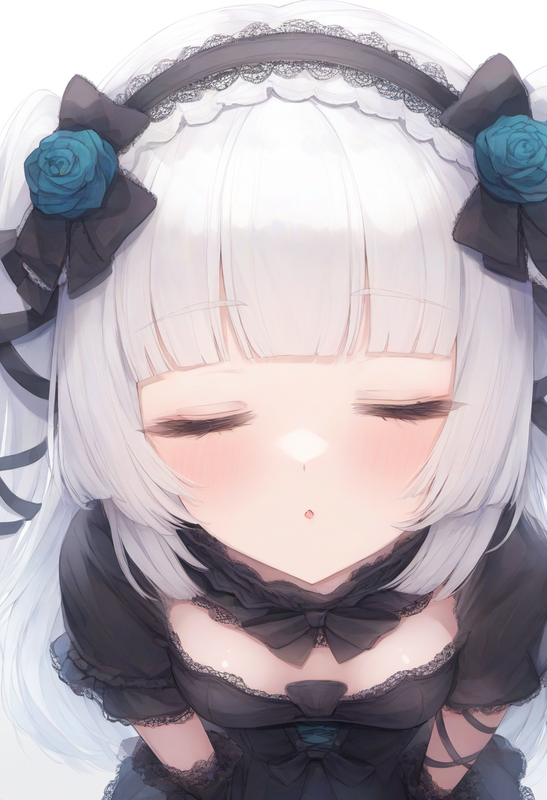 1girl, aqua eyes, long hair, hime cut, white hair, {short bangs}, small breasts, s-3693158933