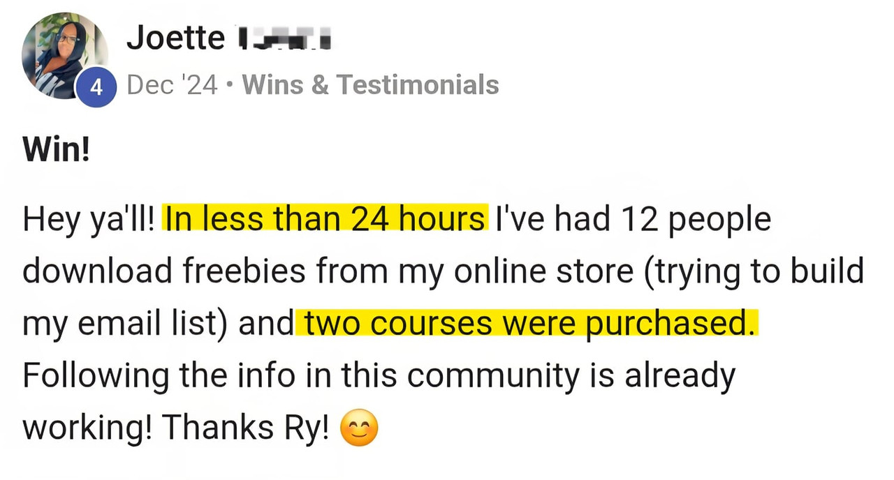 Student testimonial - two course purchases in 24 hours