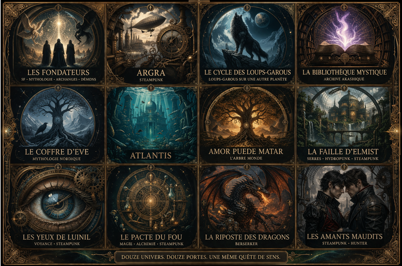 Carte cosmique des univers : Atlantis, Argra, La Bibliothèque mystique, Fondateurs, Loups-garous, Dragons…