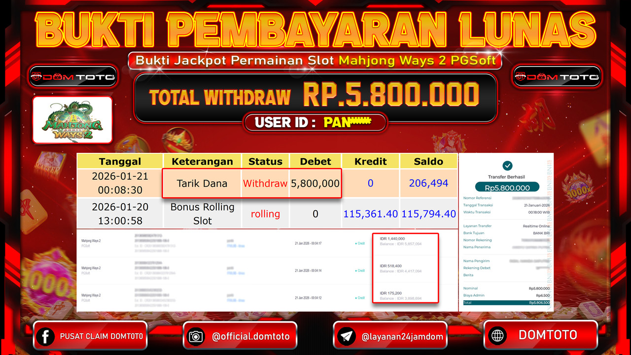 JACKPOT SLOT Mahjong Ways 2  PGSoft 21 JANUARI 2026