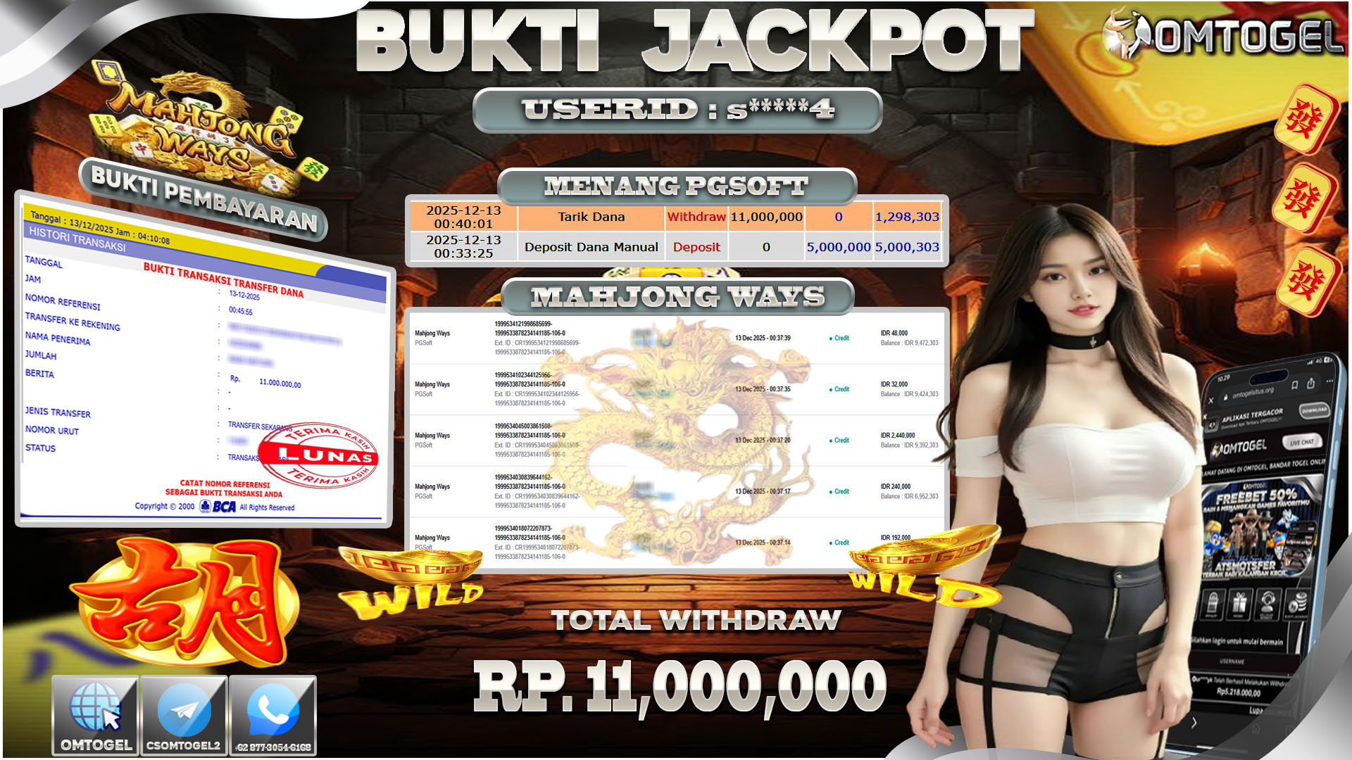 OMTOGEL JACKPOT PG SOFT MAHJONG WAYS ,11 JUTA DI BAYAR LUNAS ,-