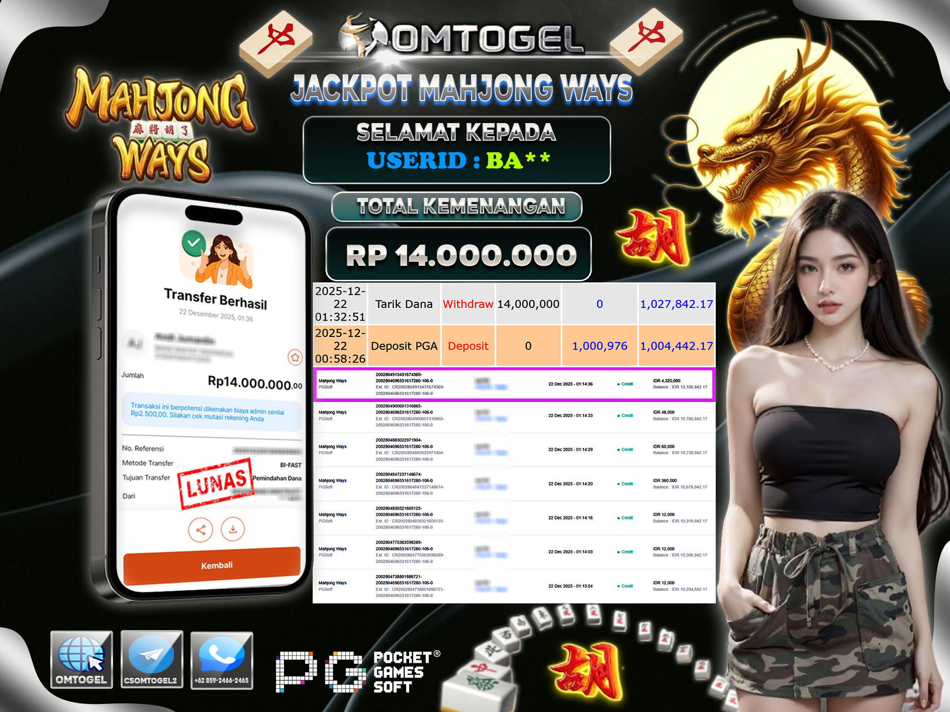 OMTOGEL JACKPOT PG SOFT MAHJONG WAYS ,14 JUTA DI BAYAR LUNAS ,-