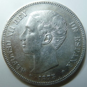 5 pesetas Alfonso XII. 1875. Variante de cuño. P1180753