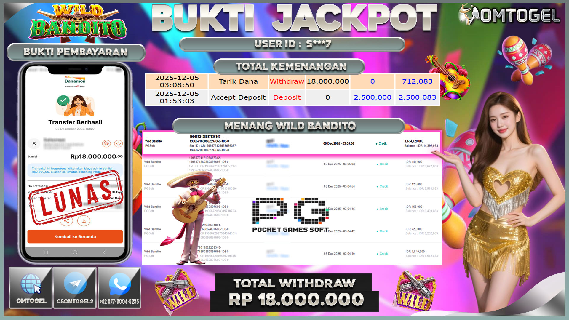 OMTOGEL JACKPOT PGSOFT WILD BANDITO, 18 JUTA DI BAYAR LUNAS ,-