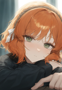 depth of field, 1girl, ishmael (limbus company), short hair, orange hair, {{gree s-3337211306