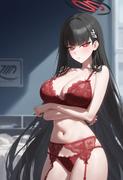 depth of field, 1girl, rio (blue archive), blue archive, {{{red lingerie}}}, bes s-1063500146