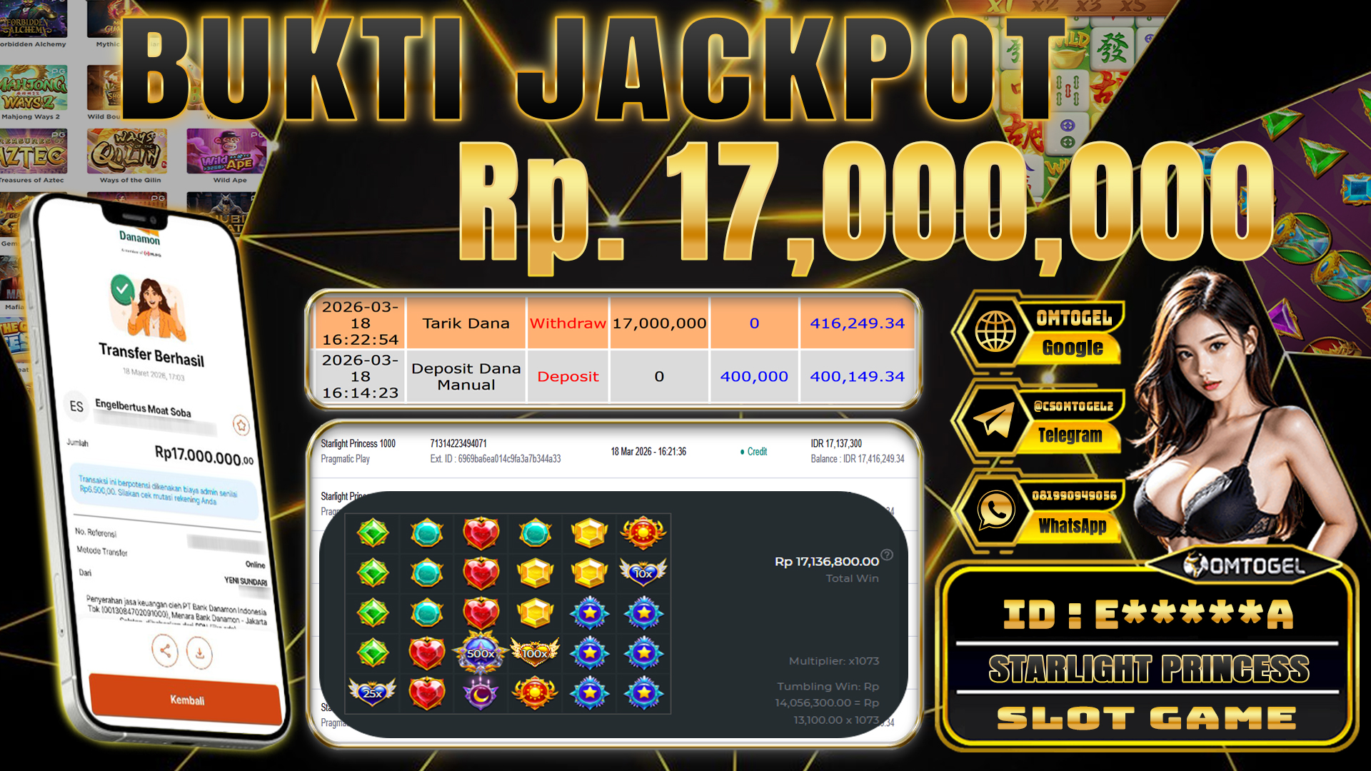 OMTOGEL JACKPOT PRAGMATIC PLAY STARLIGTH PRINCES 1000, 17 JUTA DI BAYAR LUNAS ,-