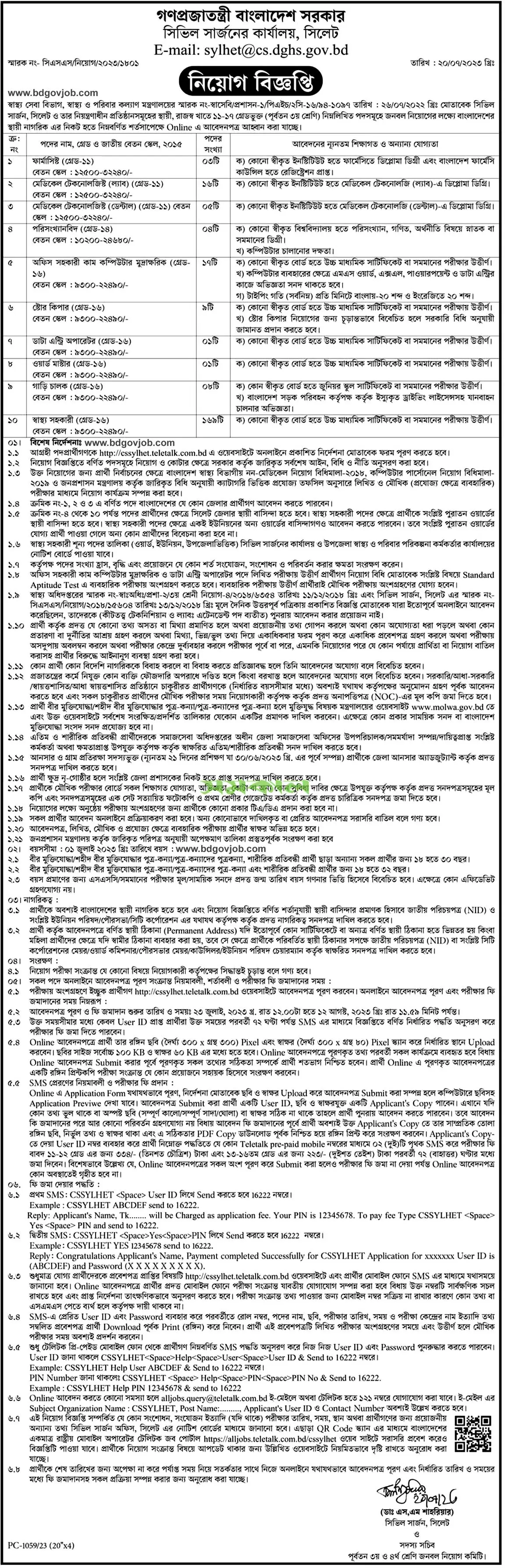 Sylhet Civil Surgeon Office Job Circular 2025