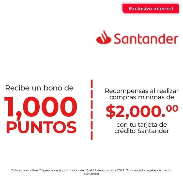 Santander: 1000 puntos recompensas en compra mínima de $2000 en Office Depot (pagando con TDC) 
