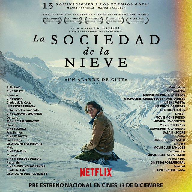 “LA SOCIEDAD DE LA NIEVE” TAMBIÉN SE ESTRENARÁ EN CINES EN URUGUAY EL 14 DE DICIEMBRE