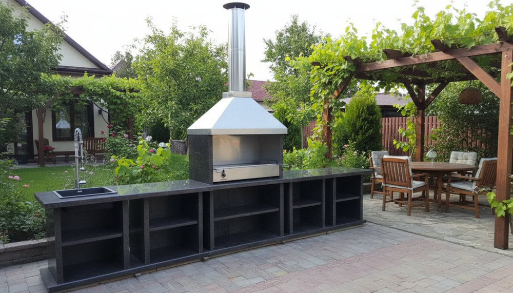 Уличная кухня на даче: барбекю-комплекс с рабочей зоной