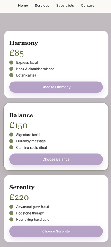 Serenity Studios mobile view