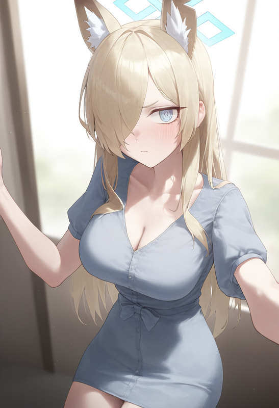 depth of field, 1girl, kanna (blue archive), collarbone cleavage, short sleeves, s-2641267009