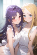 2girl, yuuki, sao, purple hair, red eyes, nude apron, abigail williams, fate, bl s-3244232457