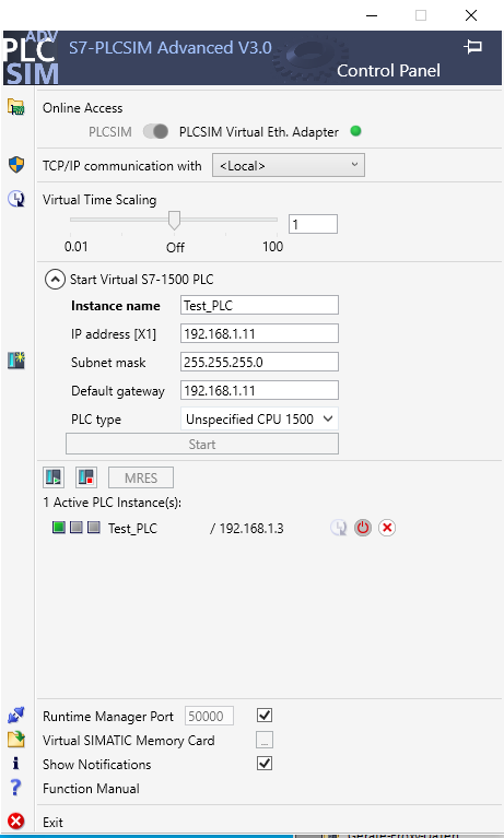 connection between a CPU S7-1500 S7-PLCSIM Advanced connection between a CPU S7-1500 S7-PLCSIM Advanced