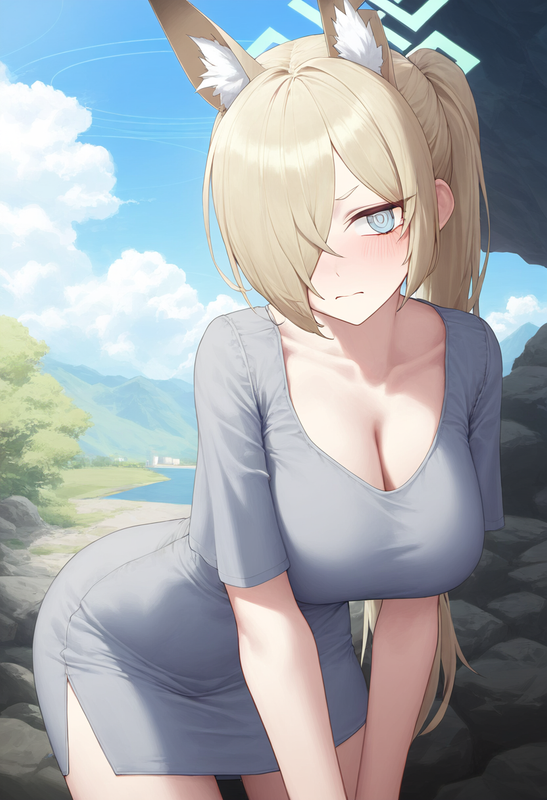 depth of field, 1girl, kanna (blue archive), collarbone cleavage, short sleeves, s-3401401150