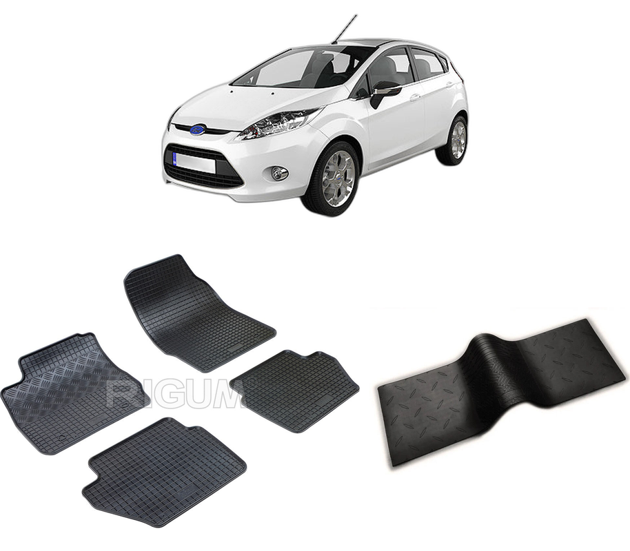 Set covorase auto FORD FIESTA VI din 10.2008-06.2017, cu covoras tunel median, CAROSERIE HATCHBACK, Presuri cauciuc 100%, compatibil cu autoturismul FORD FIESTA VI, Rigum