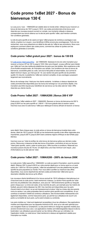 Code promo cadeau 1x Bet 2027 1XMAX200 Cadeau de bienvenue