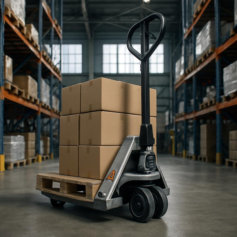 Механическая гидравлическая тележка рохля на складе