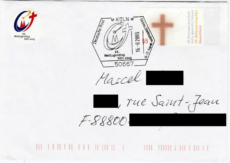 QSL Journée Mondiale de la Jeunesse 2005 QSL-DC2005-WJT-env