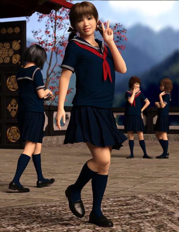 dForce Japanese Sailor Girl Outfit for Genesis 8 Female(s)