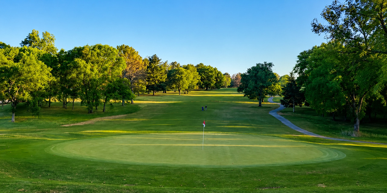 Hole 18 from the spectator area behind the green