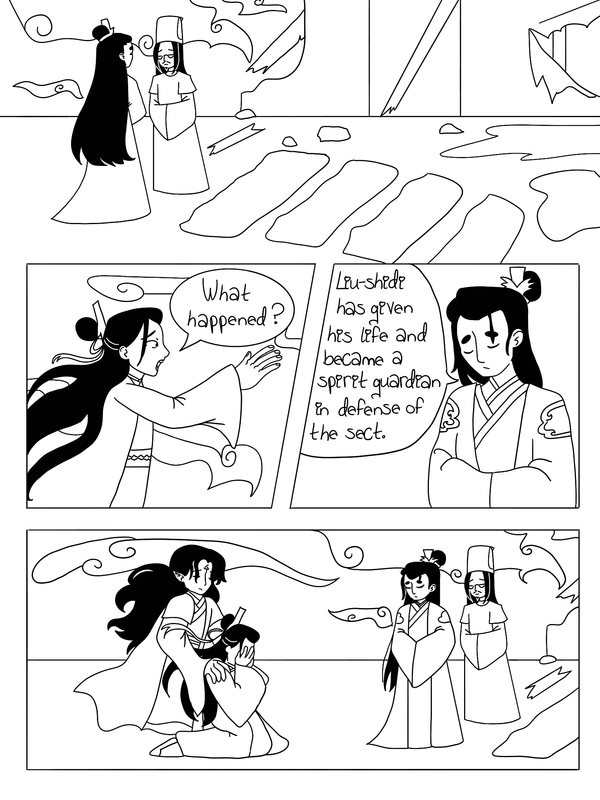 sqq asks what happens and yqy tells him lqg has died and become a spirit guardian