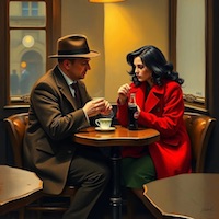 Sam Corsair and Jane in a cafe on the Royal Mile