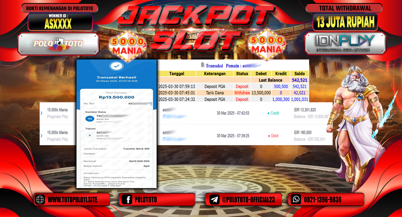 POLOTOTO JACKPOT SLOT 15.000X MANIA  Rp.13.500.000,-