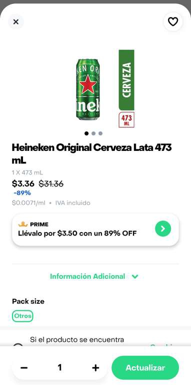 Rappi: Heineken Cerveza de Lata 473 mL a $3 - Cdmx 
