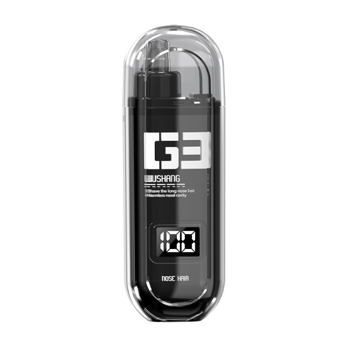 Black Painless Electric Nose & Ear Hair Trimmer - USB-C Rechargeable Grooming Tool with LED Battery Display for Men and Women