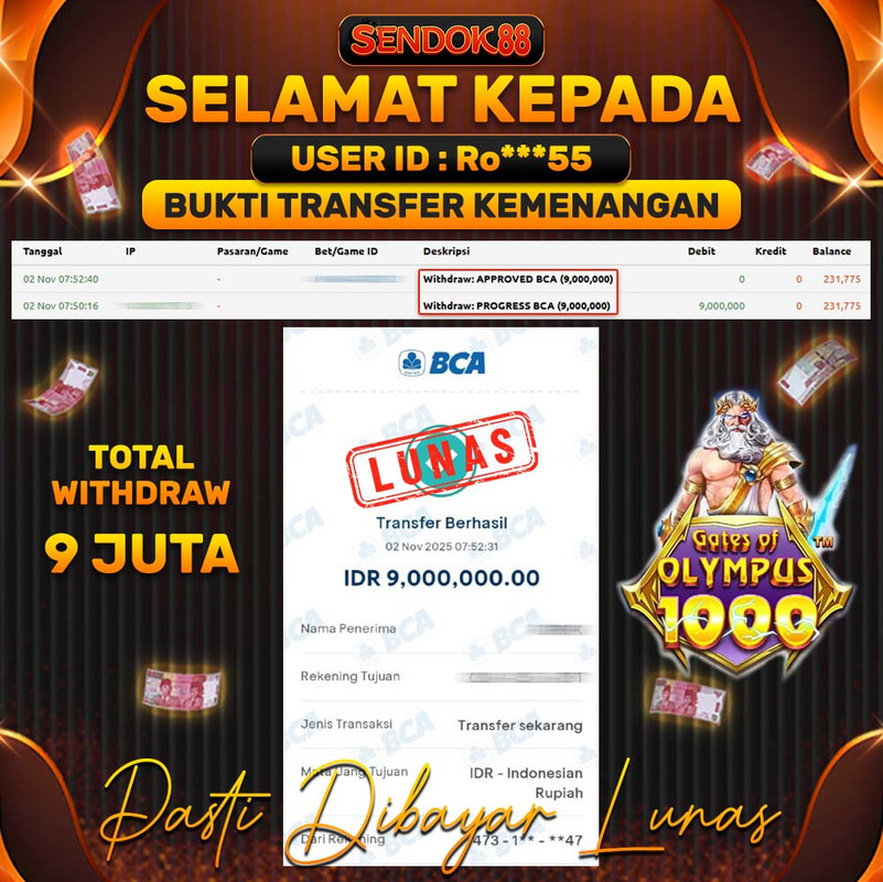 SENDOK88 JEPE! GATES OF OLYMPUS 1000 Rp 9.000.000,- LUNAS!