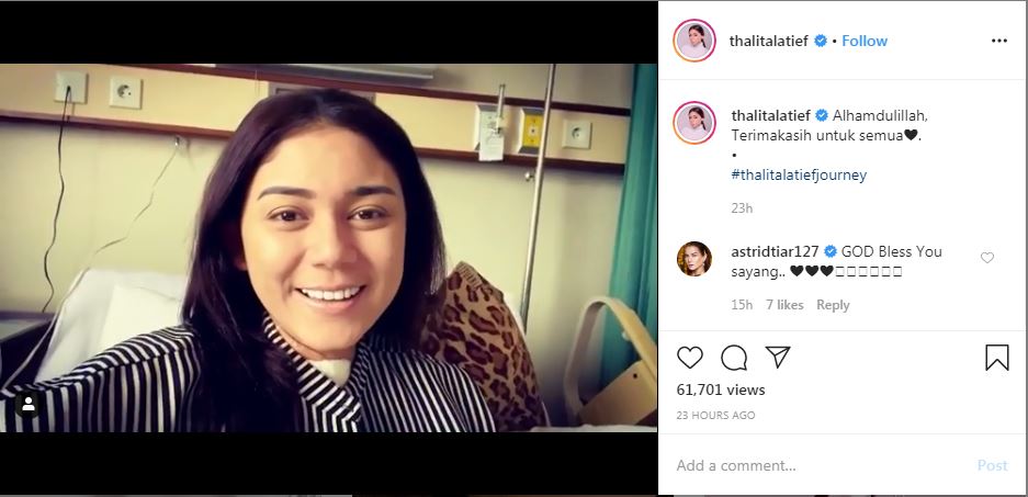 Thalita Latief menceritakan keadaannya setelah operasi tumor tiroid