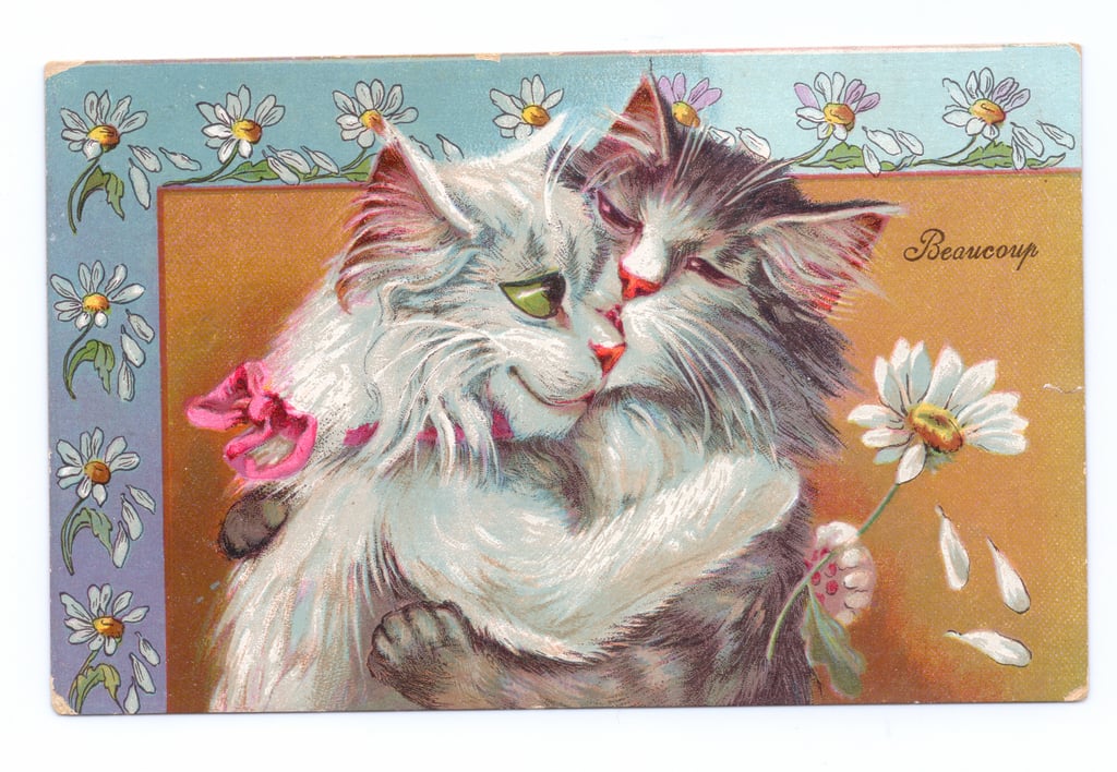 12-Louis-Wain-Edwardian-postcard-of-two-cats-hugging-each-other-c1910-Meister-Drucke-376349