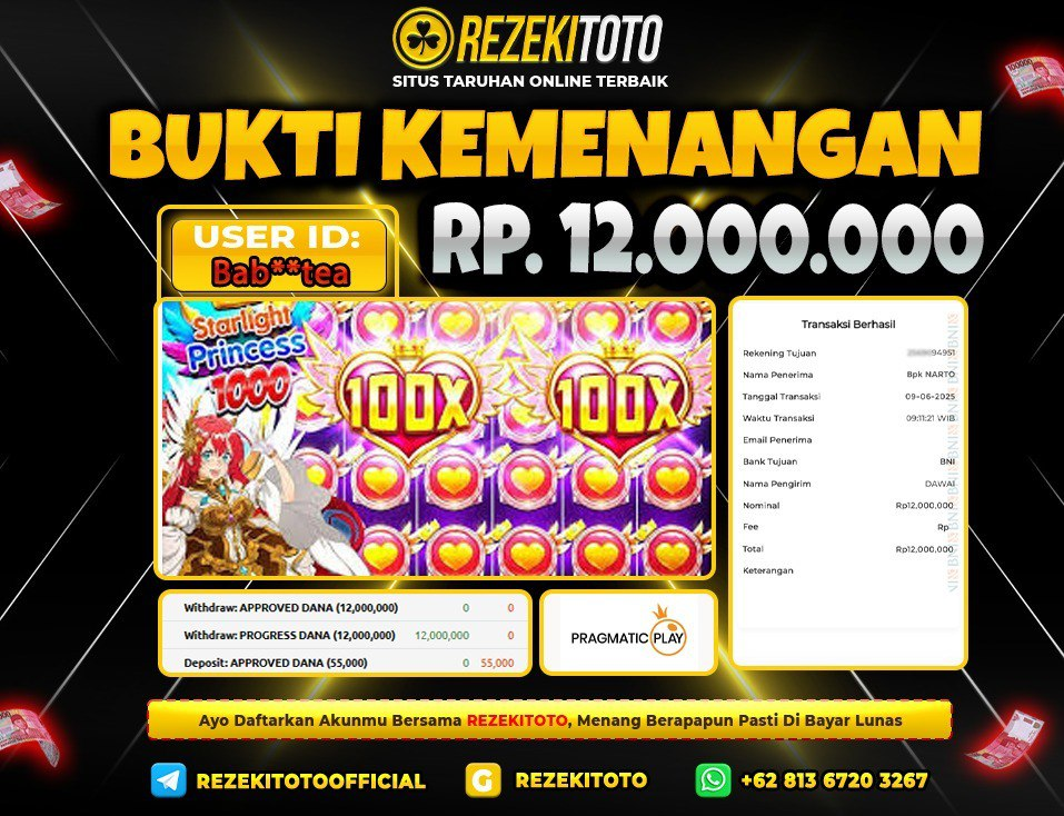 BUKTI KEMENANGAN 09 JUNI 2025 STARLIGHT PRINCES 12 JUTA 