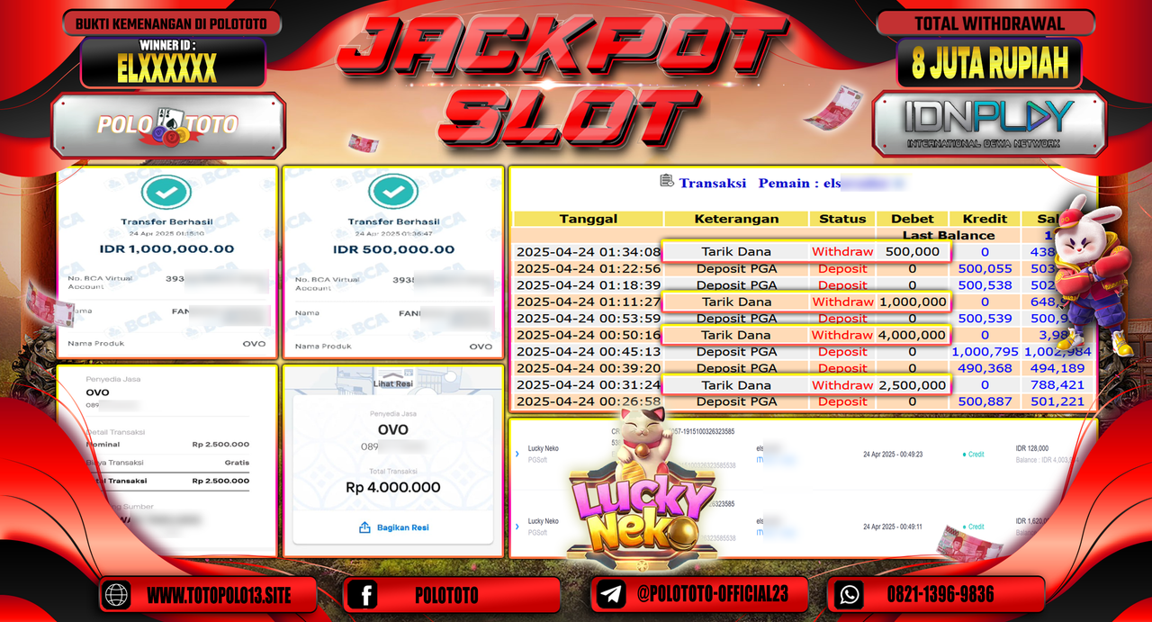 POLOTOTO JACKPOT SLOT LUCKY NEKO Rp.8.000.000,-