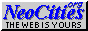 button that says Neocities in neocities logo and blue text. Smaller black text that says The web is yours Made by petrapixel