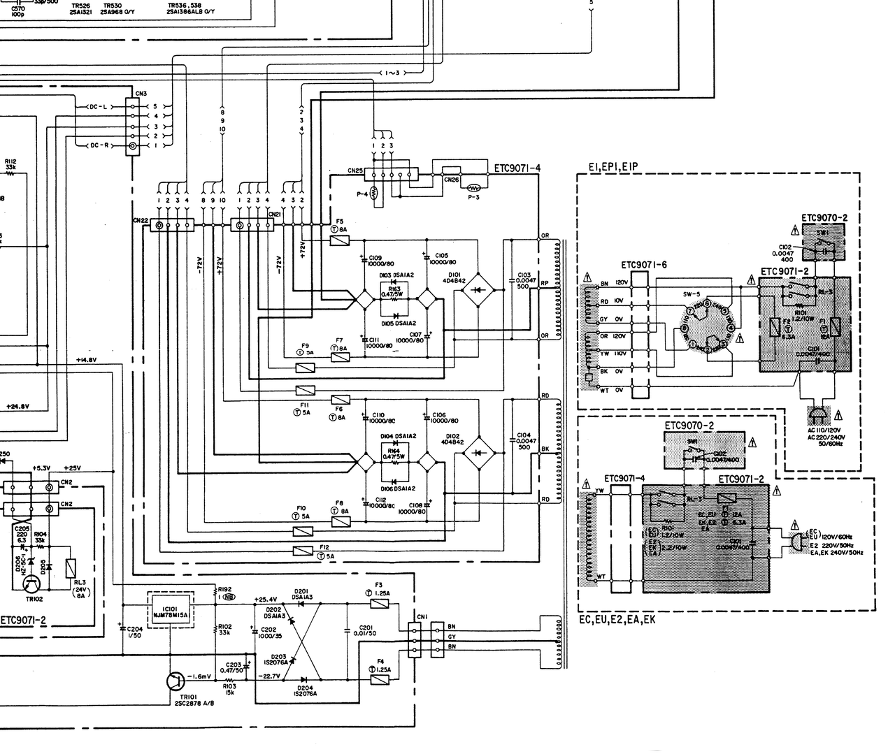 Denon POA 2200 schematic detail power supply