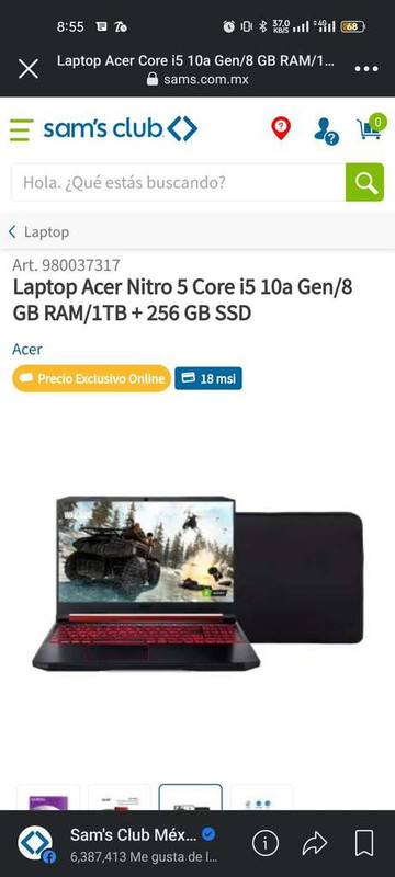 Sam's Club: Acer Nitro 5 8 Ram 256+1tb 
